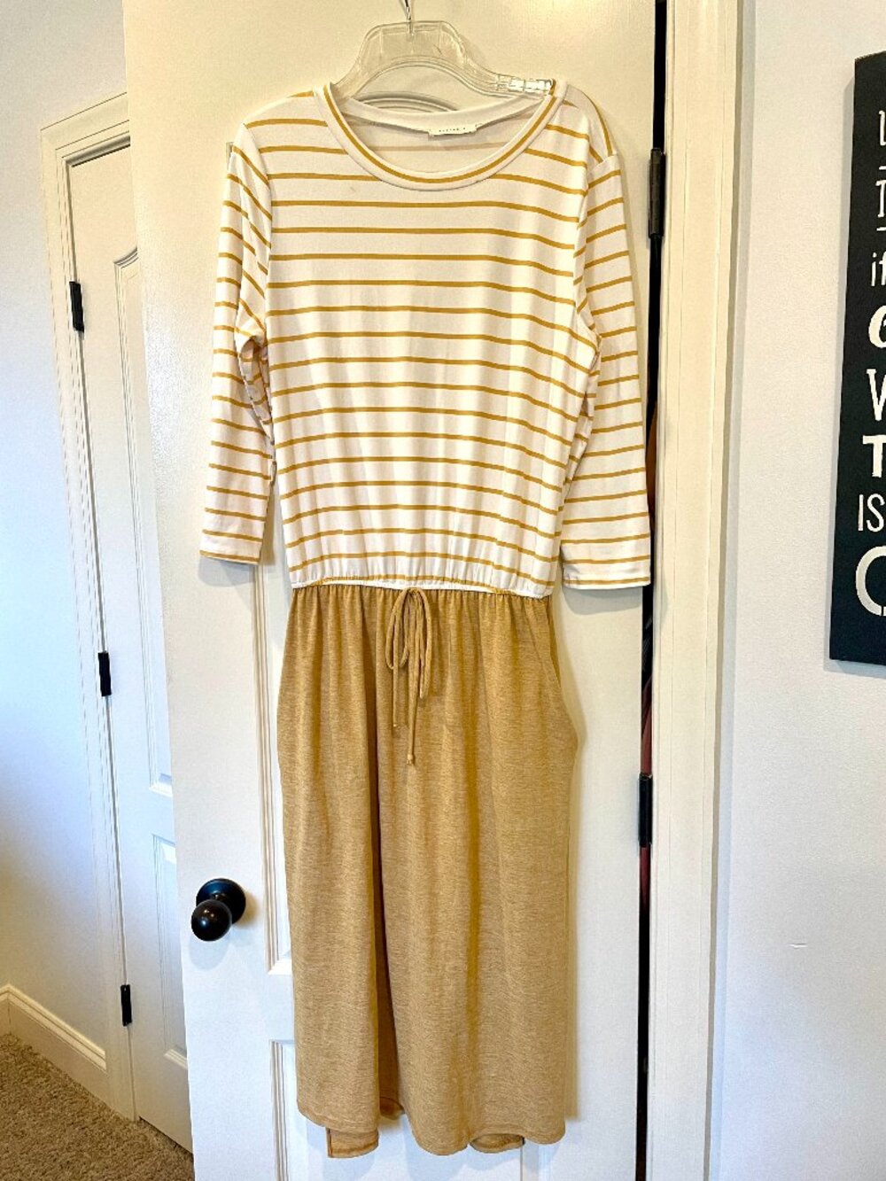 Yellow and White Striped Midi Dress